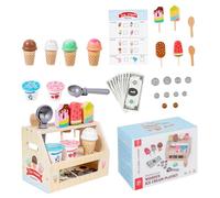 jklymm Kids Pretend Ice Cream Parlor Toy with Scoops Cones Educational Counting Game Pretend Store Toy for Fine Motor Skills Development