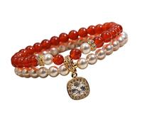 jklymm Lightweight Resin Double Layer Pearls Allergy Resistant Design Comfortable Fit for Sensitive Skin Women Fashion Glass Bead Hand Chain