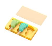 jklymm Silicone Popsicles Molds 4 Cavities Foot Shape Ices Cream Mold Freezers Cake Candy with Lid & Rod Cubes Making Tool
