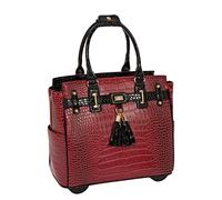 JKM and Company THE WESTLAKE Burgundy Red & Black Alligator Compatible With Computer iPad, Laptop Tablet Rolling Tote Bag Briefcase Carryall or Overnighter Bag