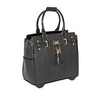 JKM & Company Rolling Laptop Bag for Women | Designer Wheeled Briefcase | Fits 13-17" Laptops | Office Travel Computer Case, Black, 15.5" H x 9.75" W/D x 16.5" L, Barrington