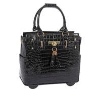 JKM & Company Rolling Laptop Bag for Women | Designer Wheeled Briefcase | Fits 13-17" Laptops | Office Travel Computer Case, Black Patent, 15.5" H x 10" W/D x 16.5" L, Rolling Laptop Bag