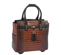 JKM & Company Rolling Laptop Bag for Women | Designer Wheeled Briefcase | Fits 13-17" Laptops | Office Travel Computer Case, Brown/Black, 15.5” H x 10” W/D x 16.5” L, Rolling Laptop Bag