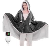 JKMAX Heated Electric Blanket Shawl - Wearable Heating Blanket Heated Throw Blanket - Heated Hoodie Poncho Wearable Sherpa Wrap with 10-Level Heating Auto-Off for Adults (40''x70'', Grey)