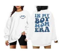 JKMTDNG In My Boy Mom Era Sweatshirt Women Funny Mama Crewneck Pullover Mama Life Long Sleeve Gift Tops, White, Medium