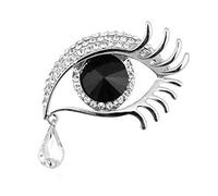 JKQBUX Angel Tears Brooch Pins, Elegant Rhinestone Sapphire Big Eyes Alloy Long Eyelashes Corsage Breastpin for Women Jewelry (Silver＋Black)