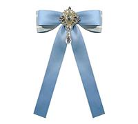 JKQBUX Bowknot Rhinestone Ribbon Bow Brooch Pins for Women Girls Uniform Pre-Tied Bow tie Corsage Party Ceremony Accessories, 22* 14cm, Aluminum, crystal