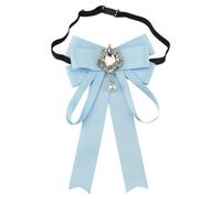 JKQBUX Bowknot Rhinestone Ribbon Bow Brooch Pre-Tied Bow tie for Women Neck Tie Wedding Party Christmas Gifts Ceremony Sky Blue, 12*19CM, Satin, Crystal