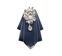 JKQBUX Crystal Bow tie Brooches Collar Pin Jewelry ribbon Fabric Bowknot Pre Tied Neck Tie For men Women wedding bridegroom, Navy Blue, 10W*14L