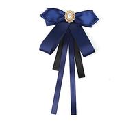 JKQBUX Fashion Ribbon Bow Tie Brooch Pins for Women Girls Crystal Pearl Uniform Pre-Tied Bowknot Corsage Party Ceremony Accessories, 12* 22cm, Aluminum, crystal