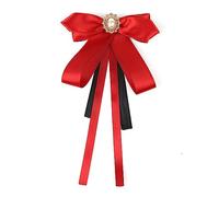 JKQBUX Fashion Ribbon Bow Tie Brooch Pins for Women Girls Crystal Pearl Uniform Pre-Tied Bowknot Corsage Party Ceremony Accessories, 12* 22cm, Aluminum, crystal