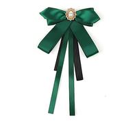 JKQBUX Fashion Ribbon Bow Tie Brooch Pins for Women Girls Crystal Pearl Uniform Pre-Tied Bowknot Corsage Party Ceremony Accessories, 12* 22cm, Aluminum, crystal, Green