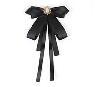 JKQBUX Fashion Ribbon Bow Tie Brooch Pins for Women Girls Crystal Pearl Uniform Pre-Tied Bowknot Corsage Party Ceremony Accessories, 12* 22cm, Aluminum, crystal
