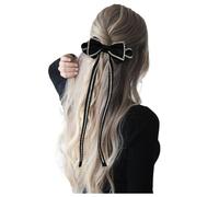JKQBUX French Long tail Hair Bows Barrettes with Crystal Tassel, Fashion Hair Styling Ribbon Hair Bow Clips for Women Girls Party Wedding Accessories