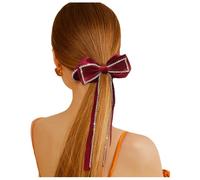 JKQBUX French Long tail Hair Bows Barrettes with Crystal Tassel, Fashion Hair Styling Ribbon Hair Bow Clips for Women Girls Party Wedding Accessories