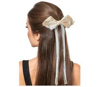 JKQBUX French Long tail Hair Bows Barrettes with Crystal Tassel, Fashion Hair Styling Ribbon Hair Bow Clips for Women Girls Party Wedding Accessories
