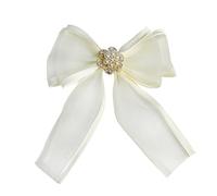 JKQBUX Gauze Ribbon Bow Tie Brooches for Girl Women Fashion jabot collar brooch pins Pre-Tied Pearl Crystal Shirt Corsage Neck Tie, 17*14cm, Aluminum, pearl
