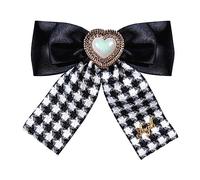 JKQBUX Korean Chic Ribbon Bow Tie Brooch Pins for Women Girls Retro Plaid Bow Brooch Pre-Tied Bowknot Corsage Party Ceremony, 13*13cm, Aluminum, crystal