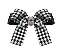 JKQBUX Korean Chic Ribbon Bow Tie Brooch Pins for Women Girls Retro Plaid Bow Brooch Pre-Tied Bowknot Corsage Party Ceremony, 11*15cm, Aluminum, crystal