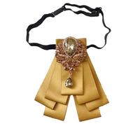 JKQBUX Retro British Rhinestone Pre-tied Adjustable Bow Tie Brooch for Men Necktie Bownot Sparkling Satin Ribbon Bow Tie, Yellow-gold Rhinestone, 12.5* 14cm