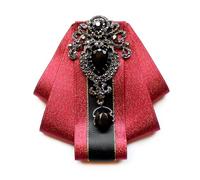 JKQBUX Retro British Rhinestone Pre-tied Adjustable Bow Tie Brooch for Men Necktie Bownot Sparkling Satin Ribbon Bow Tie, Red, 11W*11L