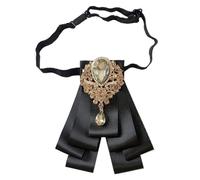 JKQBUX Retro British Rhinestone Pre-tied Adjustable Bow Tie Brooch for Men Necktie Bownot Sparkling Satin Ribbon Bow Tie, Black-gold Rhinestone, 12.5* 14cm