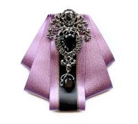JKQBUX Retro British Rhinestone Pre-tied Adjustable Bow Tie Brooch for Men Necktie Bownot Sparkling Satin Ribbon Bow Tie, Light Purple, 11W*11L