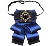 JKQBUX Retro British Style Pre-tied Adjustable Bow Tie Brooch for Women and Men Uniform Necktie Bownot Satin Ribbon Bow Tie, Dark Blue, 11* 13cm