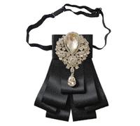 JKQBUX Retro British Style Rhinestone Pre-tied Adjustable Sparkling Satin Ribbon Bow Tie for Women Men Uniform Necktie Bownot, Black-white Rhinestone, 12.5* 14cm