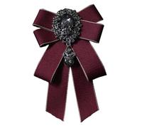 JKQBUX Rhinestone Bow Tie, Retro Style, British Style, Pre-Tied, Adjustable, Fabric Tie for Women and Men, Uniform, Cravat, darkred, 10* 16cm
