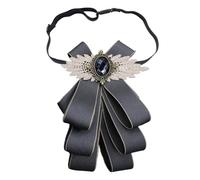 JKQBUX Womens Mens Bow Tie,Ribbon Rhinestone Crystal PreTied Neck Tie for Wedding Party Ceremony, Grey, 11W*16L