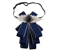 JKQBUX Womens Mens Bow Tie,Ribbon Rhinestone Crystal PreTied Neck Tie for Wedding Party Ceremony, Navy Blue, 11W*16L