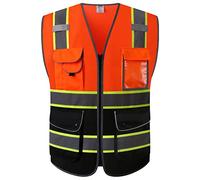 JKSafety - 9 Pockets Class 2 Safety Vest High Visibility Zipper Front Vest with Reflective Strips, Meets ANSI/ISEA Standard.