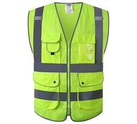 JKSafety 9 Pockets Class 2 Zipper Front Safety Vest with Reflective Strips, Meets ANSI/ISEA Standards., Yellow, M