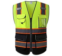 JKSafety Class 2 safety vest with 9 pockets, high visibility with front zip and reflective stripes, meets ANSI/ISEA standard.