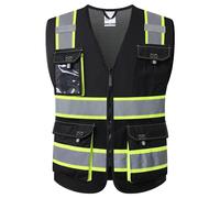 JKSafety Hi Vis Reflective Safety Vests for Men Women High Visibility Vest with Pockets Mesh Construction Safety Clothing, Jk220-black, 3XL