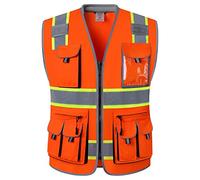 JKSafety High Visibility Safety Vest with 10 Pockets for Men & Women with High Visibility Closure ANSI/ISEA Class 2, Oranget1s1, L, Orange 1s1, L, Orange 1s1, L