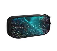 JKSEEPYN Abstract Polygonal Space Printed Pencil Pen Case Black Makeup Organizer, Double-Layer Zippered Pouch with Pen Slots and Pockets for Office, Travel, or School