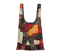 JKSEEPYN African Elephant Patchwork Printed Foldable Shopping Bags Reusable Water Resistant Shoulder Grocery Tote Bags Daily Utility bag 1PCS