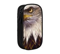 JKSEEPYN American Bald Eagle Printed Double-Layer Pencil Case, Black Large Capacity Cute Pen Pencil Pouch for School, Office, Travel, or Makeup Organizer