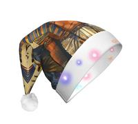 JKSEEPYN Ancient Egypt Tribe Series Printed Adult Plush Christmas Hat LED Light Up Santa Hat for Xmas New Year Party
