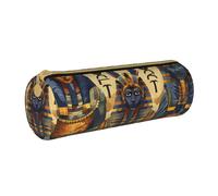 JKSEEPYN Ancient Egypt Tribe Series Printed Leather Pencil Case for Students Girls Boys - Round Stationery Organizer Makeup Pouch for School Office Travel