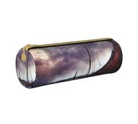 JKSEEPYN Ancient Times Boat Printed Leather Pencil Case for Students Girls Boys - Round Stationery Organizer Makeup Pouch for School Office Travel