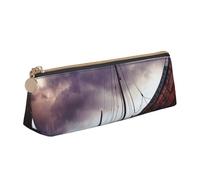 JKSEEPYN Ancient Times Boat Printed Pencil Case for Students Girls Boys - Triangle PVC Leather Stationery Organizer Makeup Pouch for School Office Travel