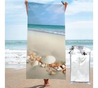 JKSEEPYN beautiful beach with shells Printed Microfiber Beach Towel 80x160 CM Quick-Dry Bath Towels with PVC Bag for Bathroom Travel Swimming Gym Camping