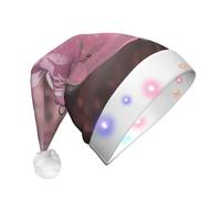 JKSEEPYN beautiful Christmas Ball Printed Adult Plush Christmas Hat LED Light Up Santa Hat for Xmas New Year Party