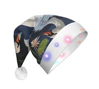 JKSEEPYN Beautiful White Swans on The Lake Printed Adult Plush Christmas Hat LED Light Up Santa Hat for Xmas New Year Party