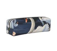 JKSEEPYN Beautiful White Swans on The Lake Printed Leather Pencil Case for Students Girls Boys - Simple Stationery Organizer Makeup Pouch for School Office Travel