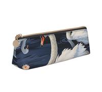 JKSEEPYN Beautiful White Swans on The Lake Printed Pencil Case for Students Girls Boys - Triangle PVC Leather Stationery Organizer Makeup Pouch for School Office Travel