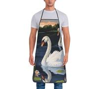 JKSEEPYN Beautiful White Swans on The Lake Prints Cooking Apron for Men Women Waterproof Apron for Kitchen Cooking Baking Gardening Restaurant BBQ Coffee House